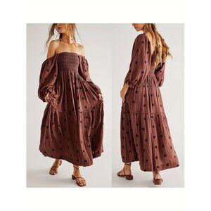 Free People Brown Polka Dot Maxi Dress